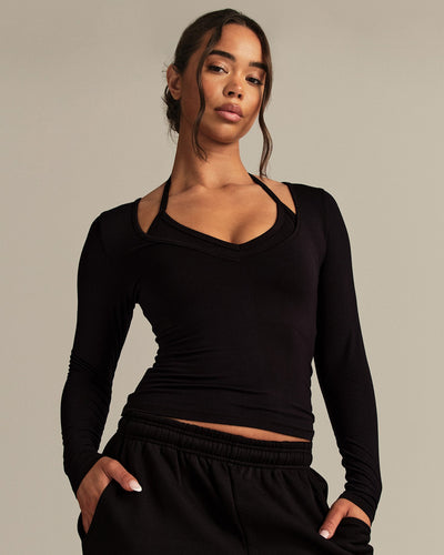 Smooth Contour Long Sleeve Reversible T-Shirt | Black