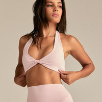 Essential Twist Front Halter Bra | Ballet Pink