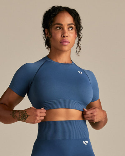 Power Seamless Short Sleeve Crop Top | Blueberry