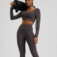 Essential Long Sleeve Built-In Bra Top | Graphite