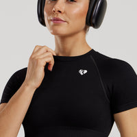 Power Seamless Short Sleeve Crop Top | Black