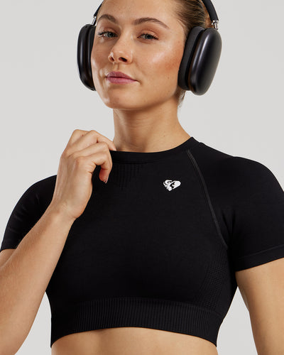 Power Seamless Short Sleeve Crop Top | Black