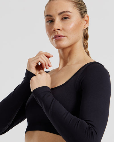 Define 2.0 Seamless Long Sleeve Built-In Bra Top | Black