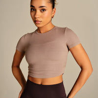 Comfort Ribbed Cropped T-Shirt | Mauve Taupe