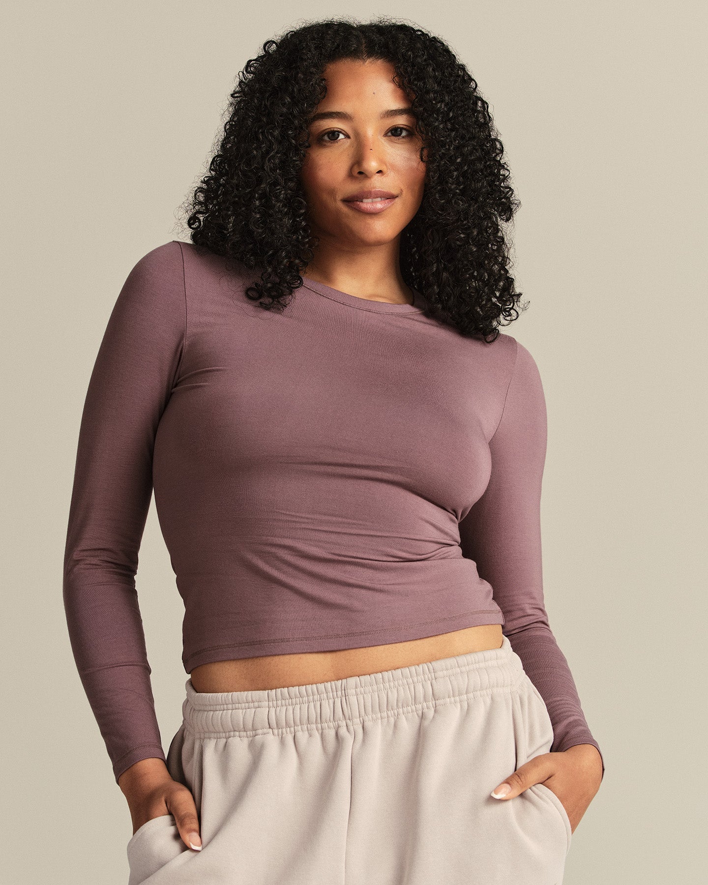 Smooth Contour Midi Crew Neck Long Sleeve T-Shirt | Deep Mocha