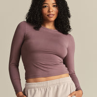 Smooth Contour Midi Crew Neck Long Sleeve T-Shirt | Deep Mocha