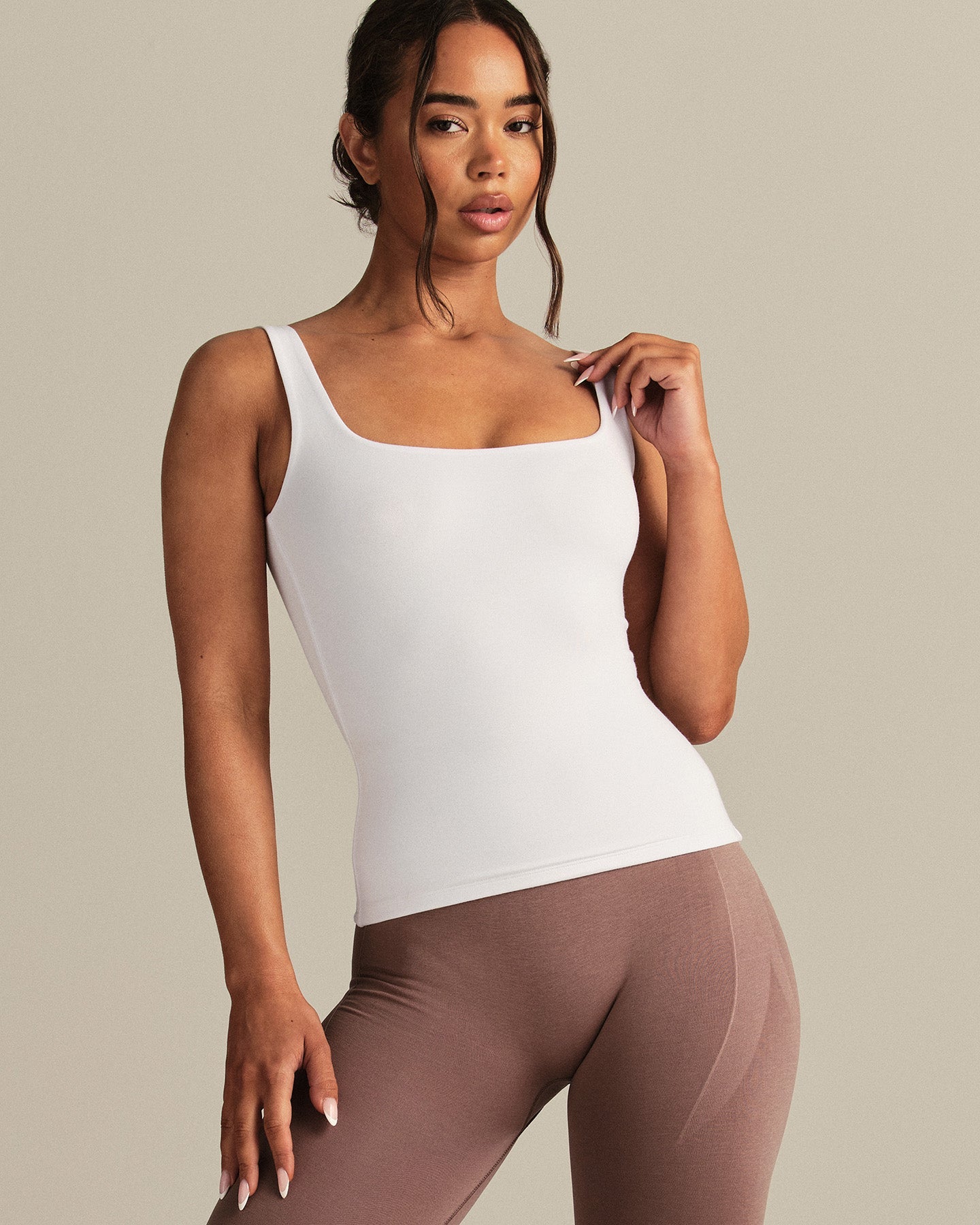 Smooth Contour Midi Square Neck Tank | White