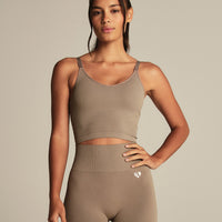 Power Seamless Built-In Bra Tank | Taupe Grey