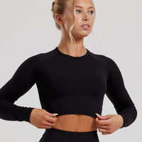 Essential Long Sleeve Crop Top | Black