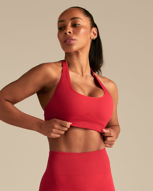 Power Seamless Halter Neck Bra | Spicy Red