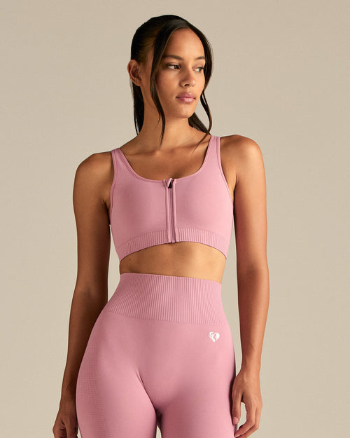 Power Seamless Zip Front Bra | Blush Pink