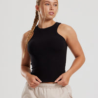 Comfort Ribbed Midi Tank | Black