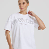 Comfort Oversized Short Sleeve Sports Club T-Shirt | White