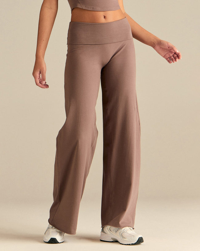 Cotton Contour Fold Over Straight Leg Pants | Mocha