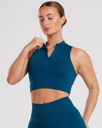 Define Seamless Half Zip Crop Tank | Teal