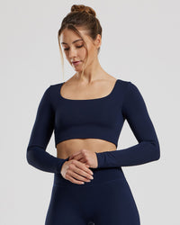 Essential Long Sleeve Built-In Bra Top | Sapphire Blue