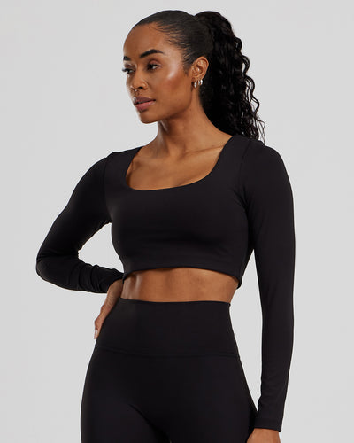 Essential Long Sleeve Built-In Bra Top | Black