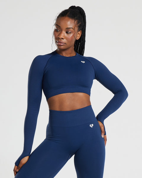 Power Long Sleeve Crop Top - Sapphire Blue | Women's Best