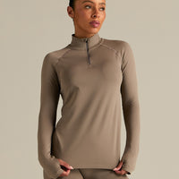 Lightweight Seamless 1/4 Zip Long Sleeve Top | Taupe Grey