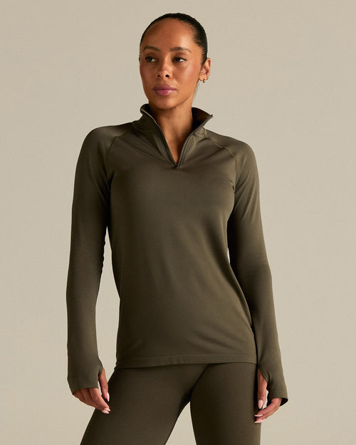 Lightweight Seamless 1/4 Zip Long Sleeve Top | Dark Olive