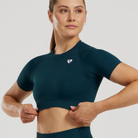 Power Seamless Short Sleeve Crop Top | Dark Moss