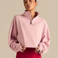 Comfort Lightweight Half Zip Draw Hem Sweat | Sweet Pink