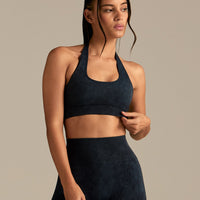 Power Seamless Halter Neck Bra | Washed Black