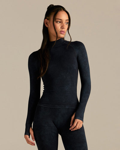 Power Seamless Mock Neck Long Sleeve Top | Washed Black