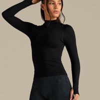 Power Seamless Mock Neck Long Sleeve Top | Black