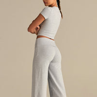 Cotton Contour Fold Over Straight Leg Pants | Grey Marl