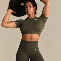 Power Short Sleeve Crop Top | Dark Olive (2/8)