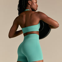 Power Seamless Halter Neck Bra | Marine Green