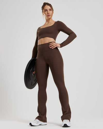 Essential Long Sleeve Built-In Bra Top | Cocoa