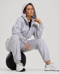 Comfort Cropped Full Zip Hoodie | Silver Grey Marl