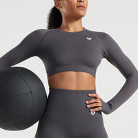 Power Seamless Long Sleeve Crop Top | Graphite