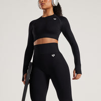 Power Seamless Long Sleeve Crop Top | Black
