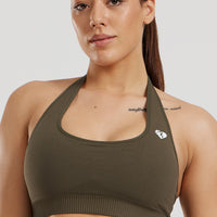 Power Seamless Halter Neck Bra | Dark Olive