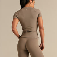 Power Seamless Short Sleeve Top | Taupe Grey