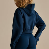 Comfort Cropped Sports Club Hoodie | True Navy