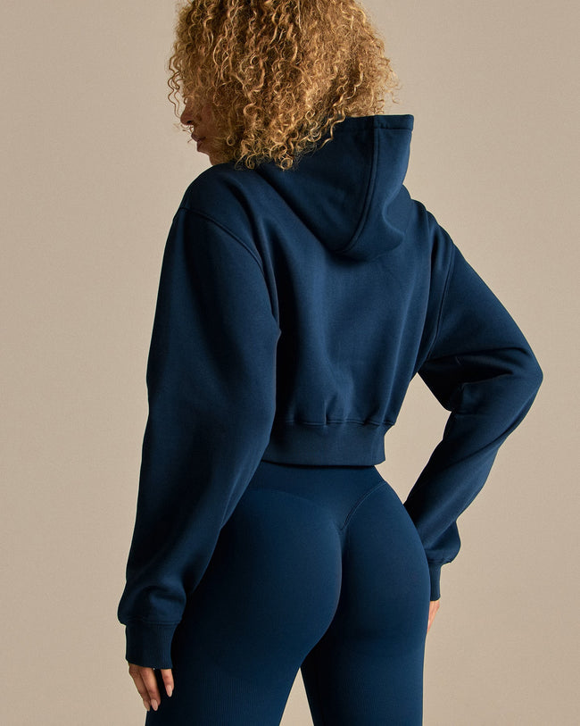 Comfort Cropped Sports Club Hoodie | True Navy