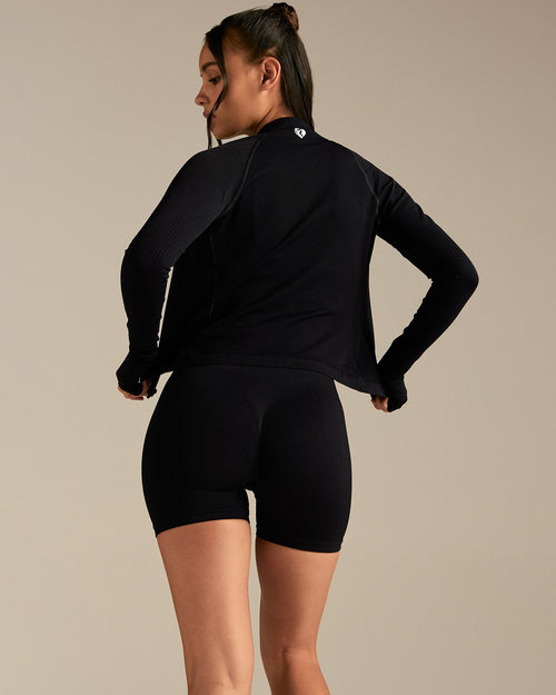 Power Seamless Long Sleeve Full Zip Jacket | Black