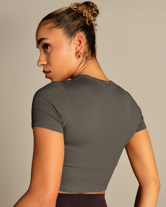 Comfort Ribbed Cropped T-Shirt | Slate Grey (3/6)