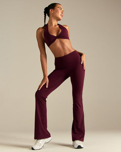 Essential Twist Front Halter Bra | Merlot