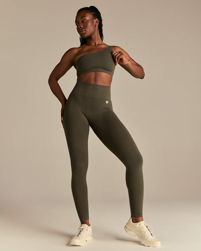 Power Seamless One Shoulder Bra | Dark Olive