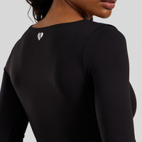 Essential Long Sleeve Built-In Bra Top | Black