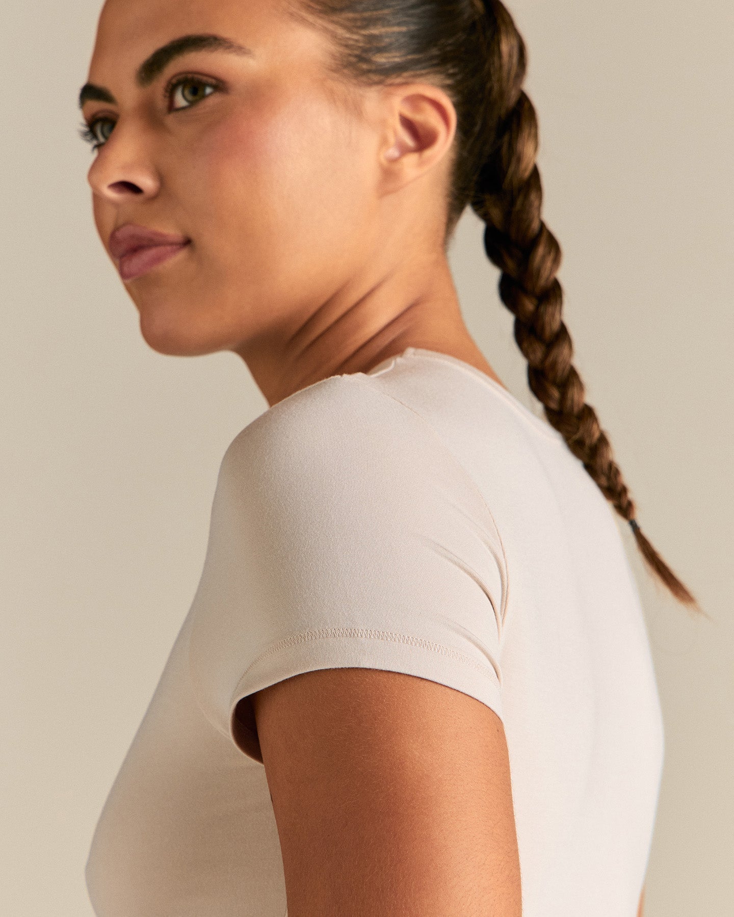 Smooth Contour Midi Short Sleeve T-Shirt | Stone