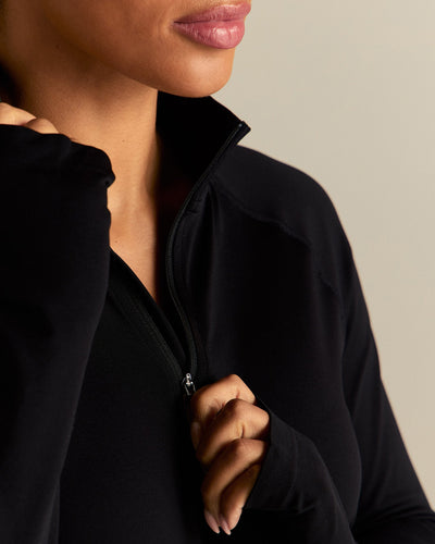 Lightweight Seamless 1/4 Zip Long Sleeve Top | Black