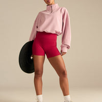 Comfort Lightweight Half Zip Draw Hem Sweat | Sweet Pink