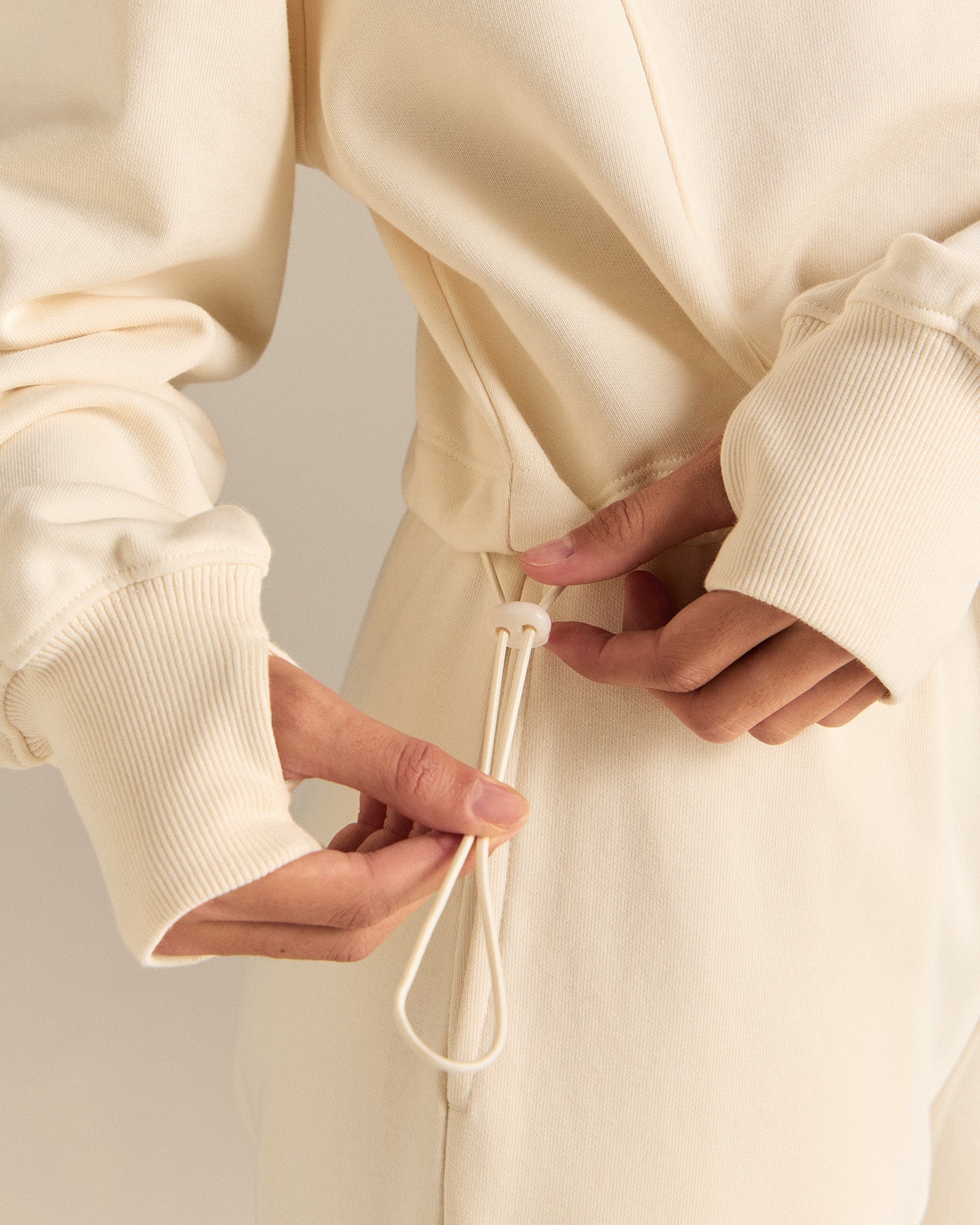 Comfort Lightweight Half Zip Draw Hem Sweat | Coconut White