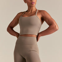 Essential Built-In Bra Crop Tank Top | Taupe Grey